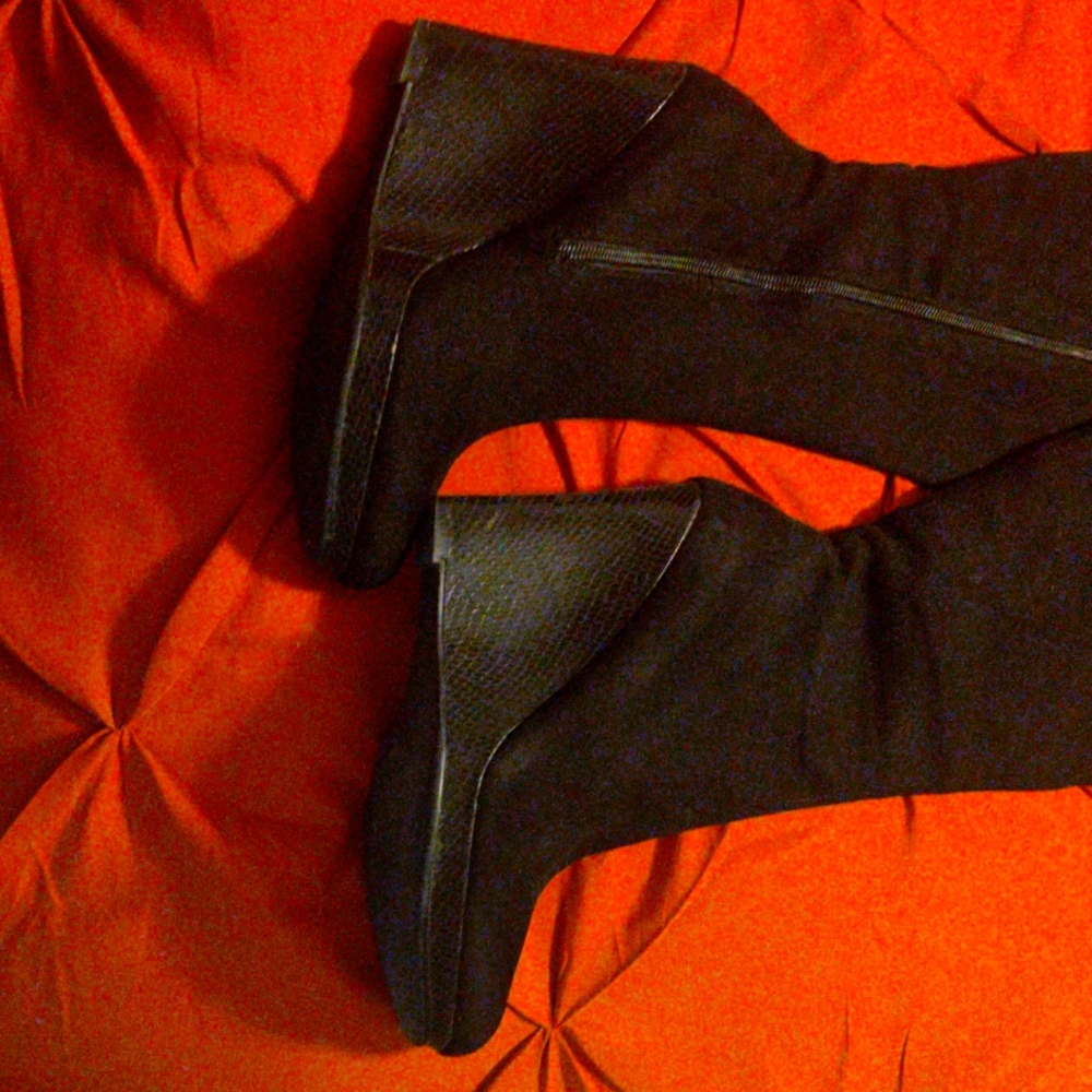 Impo Tadita Stretch Tall Side Zip To the Knee Black Wedge Platform Boot, 9.5